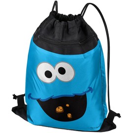 LOGOVISION Sesame Street Cookie Monster Face Drawstring Backpack Sports Bag Sackpack 17" x 13", Perfect for Gym, Yoga or Practice