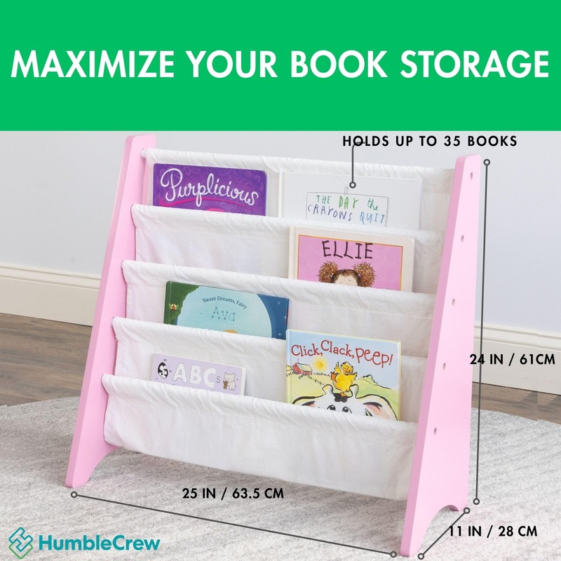 Humble Crew Carly Bookshelf 4 Tier Book Storage, Pink/White