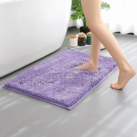 RUN HELIX Chenille Bath Mat, Non Slip Extra Soft Bath Toilet Mat 40x60 cm, Super Absorbent Bath Rug for Bathroom, Bedroom, Shower and Tub, Washable Quick Drying Bathroom Mat, Deep Purple