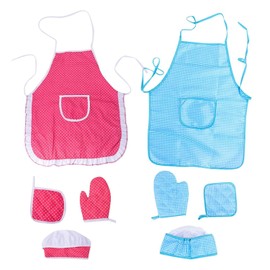 CYNOSURETECH 2 Children'S Aprons With 2 Chef Hats, 2 Kitchen Gloves And 2 Potholders, Baking Accessories, Kitchen Supplies