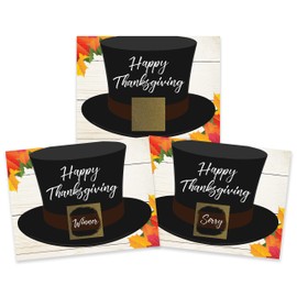 My Scratch Offs - 26 Pack Thanksgiving Pilgrim Hat Friendsgiving Scratch Off Cards for Family Games, Thank You Cards Small Business, Party Games & Door Prizes