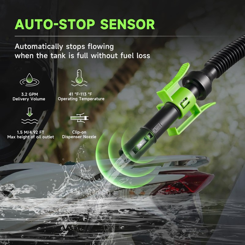 Automatic Fuel Transfer Pump with Auto-Stop Sensor(3.2 GPM), USB Rechargeable