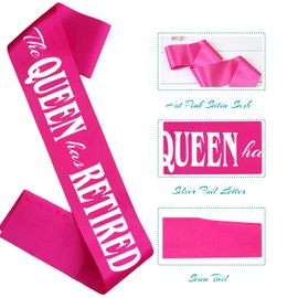 HUBEISIYU The Queen Has Retired Sash, Officially Reitred Sash for Women Gift idea for Retirement Party Decorations Supplies, Hot Pink + Silver(The Queen has Retired)