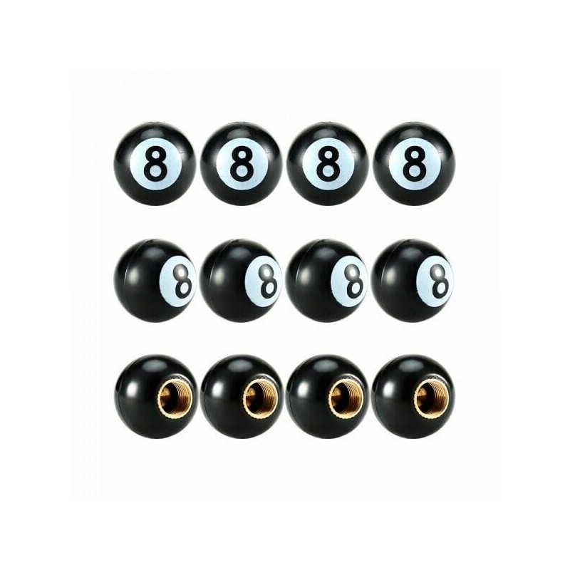 4 x Valve Caps Billiard 8 Ball Black Caps Car