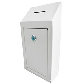 Metal Donation Box & Collection Box Office Suggestion Box Secure Box with Top Coin Slot and Lock Included with 2 Keys - Easy Wall Mounting or Counter Top Use (Off White)