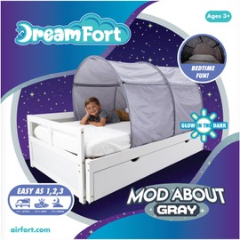 AIR FORT Original DreamFort - Pop Up Portable Twin Bed Canopy - Glow in The Dark Stars (Mod About Gray)