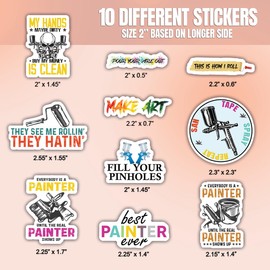 (10pcs) Painter Stickers Funny Paint Artist Art Painting Painter Decals Funny Gifts Multiple Different Design, Waterproof, UV- Resistant, Suitable for Tumbler, Laptop, Car, Truck