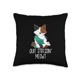 Calico Cat | Yoga Cat Pose | Quit Stressing Meowt Throw Pillow