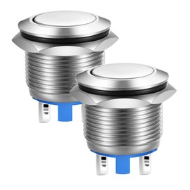 Gebildet 22 mm Flat Head SPST Momentary Push Button Waterproof, Self-Resetting Stainless Steel Push Button, Solder Pin Connections DC 6V/12V/36V/48V, AC 110V/230V 3A, 1NO