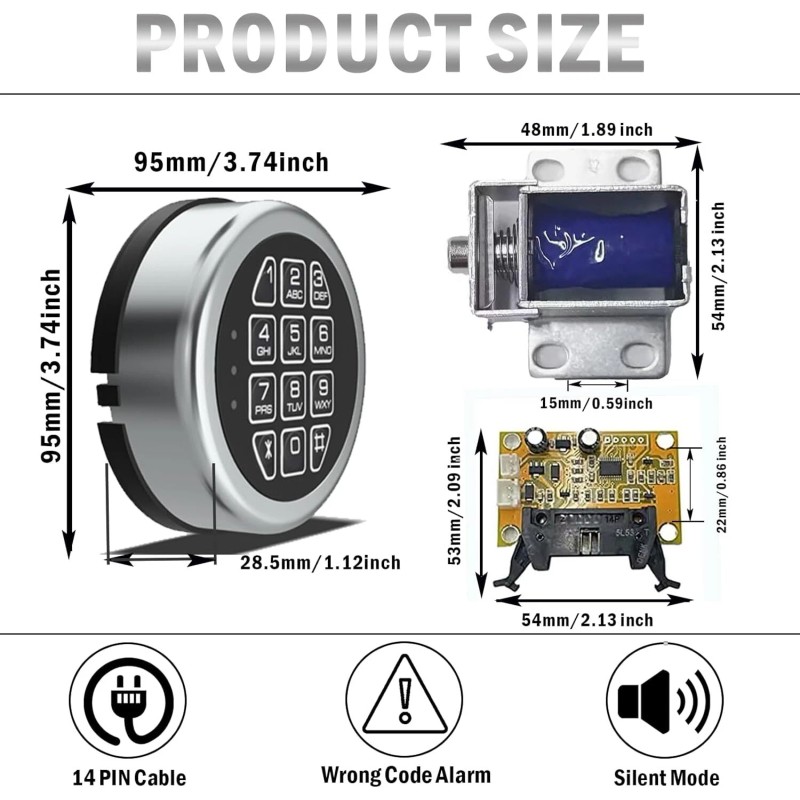 MOUNT Gun Safe Replacement Lock Chrome Digital Keypad Electronic Lock