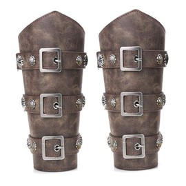 AZORA Leather Bracers Medieval Gauntlet Arm Guards Wide Wrist Band Viking Arm Armor for Men Adult 2 pcs Brown