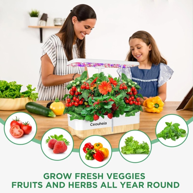 Ceouheia Hydroponics Growing System 12Pods, Indoor Herb Garden with LED