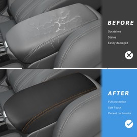 INTGET Car Center Console Armrest Cover for Honda HRV/HR-V Accessories 2023 2024 Leather Arm Rest Box Lid Middle Console Seat Cover Protector (Orange Stitches, 2024+)