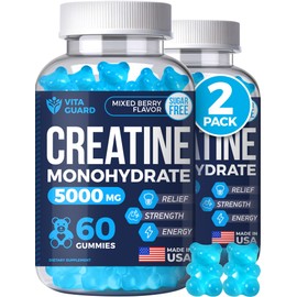 Vita Guard 5000mg Creatine Monohydrate Gummies Formula for Men and Women Ultimate Muscle Builder, Energy Booster & Pre-Workout Supplement (2 Pack)