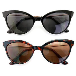 2 Pairs Women Bifocal Reading Sunglasses Outdoor Reader Glasses Cateye Vintage Black Tortoise (1 Black 1 Tortoise, 2.50)