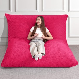 HABUTWAY 4 in 1 Bean Bag Chair, Giant Memory Foam Filling Bean Bag Sofa, Adult Bean Bag Chair, Machine Washable Faux Fur Cover, Bean Bag for Adult (Rose Red)