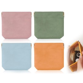 Lhbwhiz Pack of 4 Leather Cosmetic Bag Small Mini Makeup Bags Makeup Travel Bag Portable Women Mini Purse Key Bag (Pink/Orange/Green/Blue), Pink/Orange/Green/Blue