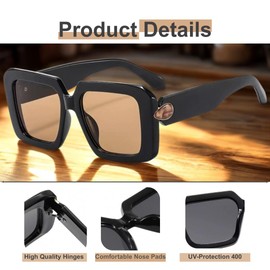 Wei Tech Ladies Retro Vintage Style Sunglasses - High Quality Square Design Trendy Look UV400 Protection & Fashionable Elegance for Any Occasion, brown