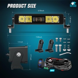 Nilight LED Light Bar 8inch 5LED 2PCS Single Row Spot LED Fog Light Screw-less night vision Off Road Light w/18AWG Rocker Switch Wiring Harness Kit for Driving Light on Truck ATV UTV
