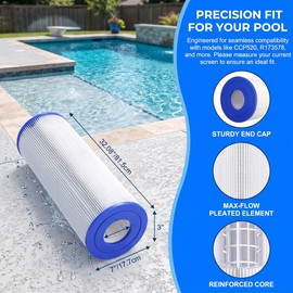 Henmfely PCC130 Pool Filter Cartridges Replaces Pentair CCP520, Unicel C-7472, Filbur FC-1978, FC-6475, 817-0143,Clean and Clear Plus 520, 817-0143, 178585, 4 X 125 Sq., 4 Pack