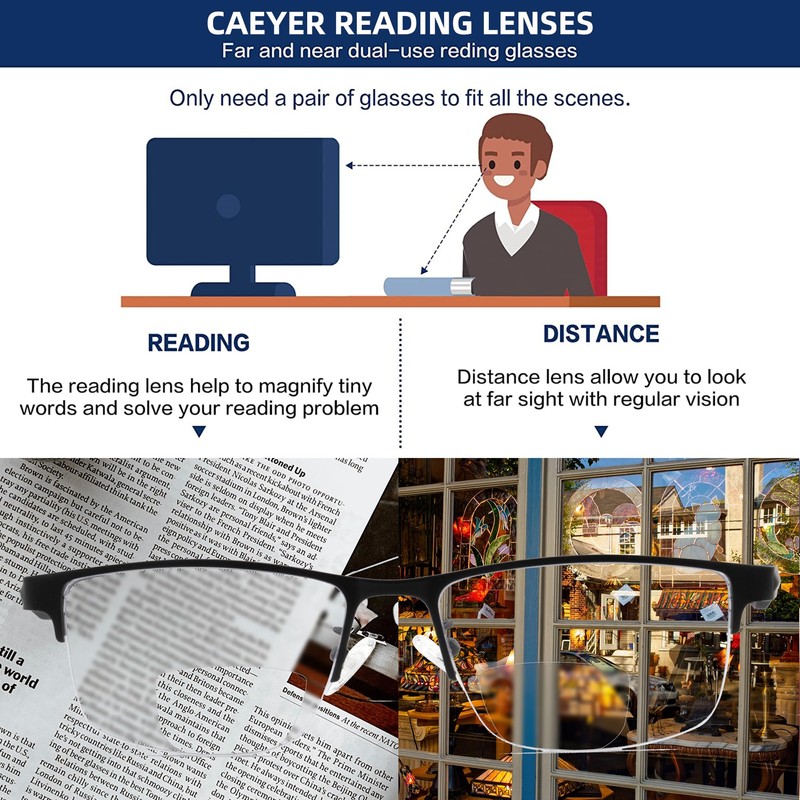 Caeyer 3 Pack Bifocal Reading Glasses Men Blue Light Blocking