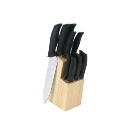 Mainstays 12 Piece Cutlery Set with Soft Grip Handles and Wood Storage Block