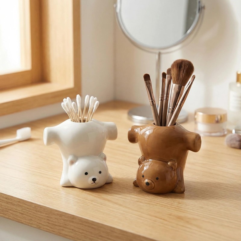 2 Pack Ceramic Toothbrush Holders, Cute Animal Tooth Brush Holder