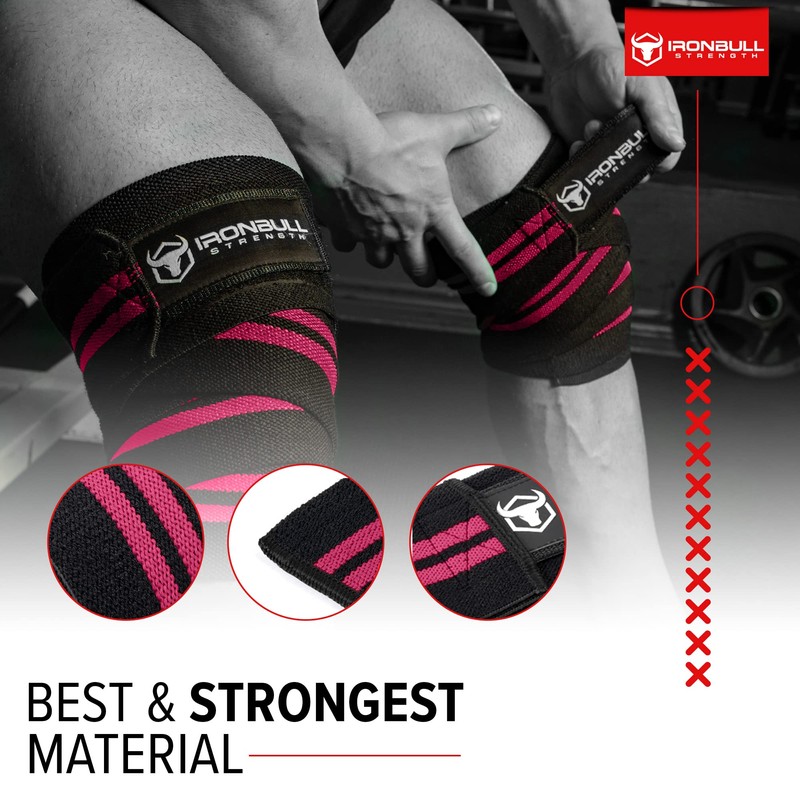 Iron Bull Strength ニーラップ (1ペア) - 80インチ 伸縮性 膝と肘のサポート&圧縮 -