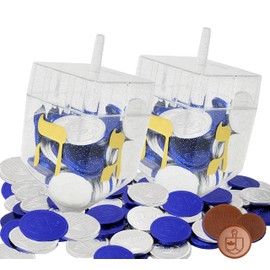 The Dreidel Company Filled with Blue and Silver Hanukkah Chocolate Gelt Coins, 10 Belgian Chocolate Half Dollar Coins, Milk Chanukah Gelt, Kosher Certified Dairy (2-Pack)