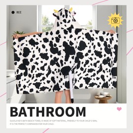 OLAOLA Cow Hooded Towel for Kids 3-12 Years, 28" x 53" Soft Thick Absorbent Beach Towels, Toddler Bath Towel Wrap Swim Pool Towels Poncho for Boys Girls