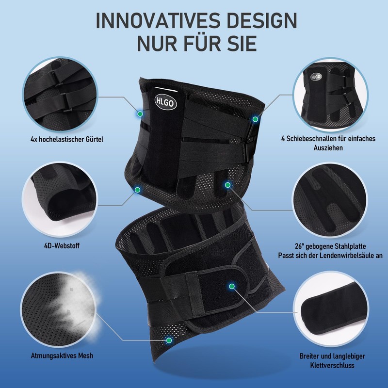 HLGO Back Support Belt with Support Struts + 3D Lumbar
