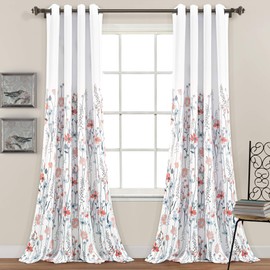 Lush Decor Clarissa Floral Light Filtering Window Curtain Panel Pair, 95" L x 52" W, Blue & Coral
