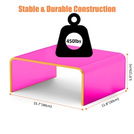 Large Kids Step Stool for Toddlers and Adults Acrylic Toddler Step Stool for Bathroom Sink Kitchen Bedroom, Heavy Duty, 16x12x6'', Neon Pink