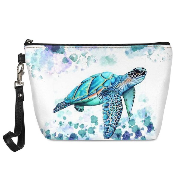 Showudesigns Leather Cosmetic Bag for Women Teen Girls Outdoor Travel Aqua Sea Turtle One Size