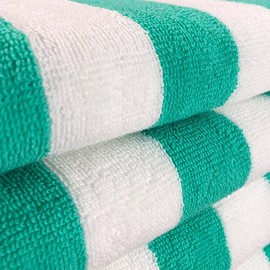 Arkwright California Cabana Striped Oversized Beach Towel Pack of 4, Ringspun Cotton Double Yarn Strength, Perfect Pool Towel, Beach Towel, Bath Towel (Extra Large 30 x 70 Inch, Green)