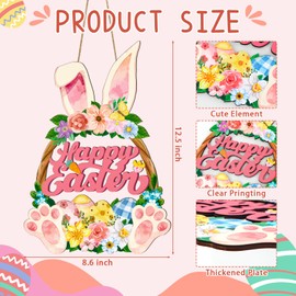 Wooden Easter Wreaths for Front Door Happy Easter Sign Hollow Bunny Sign Rabbit Spring Door Decoration, Colorful Flower Egg Welcome Hanging for Home Porch Window Wall Decor Party Indoor Outdoor
