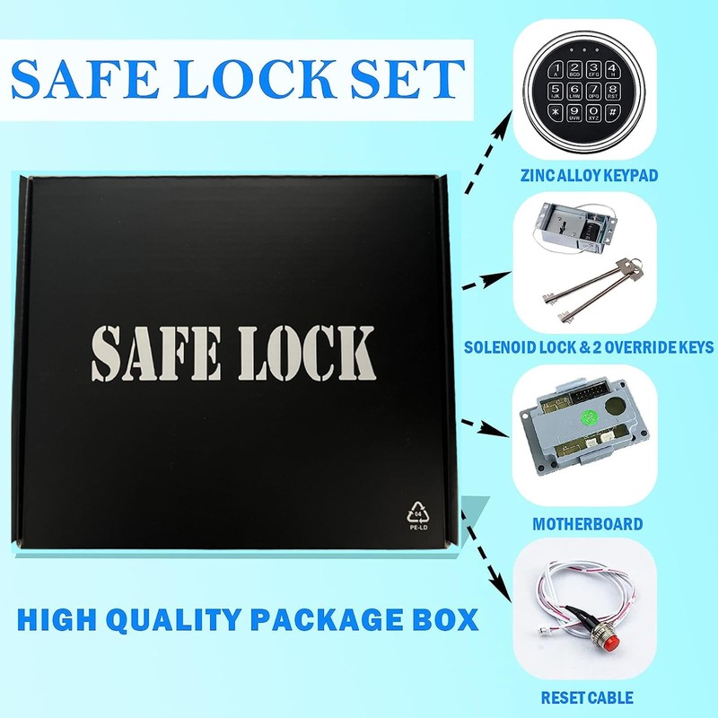 Gun Safe Lock Replacement,Chrome Keypad Electronic Safe Lock with Solenoid
