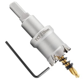 Qjaiune Metal Hole Saw 1-1/8 Inch / 28mm Hole Saw Drill Bit, Tungsten Carbide Tipped Hole Cutter with Titanium Plated Pilot Drill Bit, TCT Hole Saw for Stainless Steel Sheet Metal Brass Aluminum