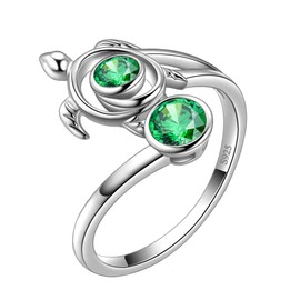 Aurora Tears Turtle Necklace, 925 Sterling Silver, Animal Pendant, Birthstone Jewellery, Gifts with Zirconia for Women DP0172, Rings, May Emerald