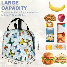 Tropical Leaves and Butterflies Butterfly Lunch Box,Insulated Lunch Bag for Girls Boys,Reusable Lunch Box for Kids Adults School Student Work Picnic Travel