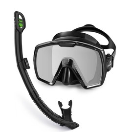 Freela Adult Dry Snorkel Set Gray Filter Lens Scuba Diving Mask with Nose Cover for Men Women Youth, Safety Tempered Glass 180° Wide View, Anti Fog No Leak Snorkeling Gear for Swimming, Diving