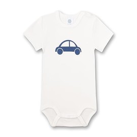 Sanetta Baby Bodysuit Short Sleeve White Car Organic Cotton GOTS Certified Skin-Friendly Baby Bodysuit, White Pebble