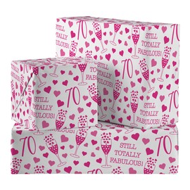 Hunts England - 5 Sheets Of 70th Birthday Female Fun Wrapping Paper - Includes 5 Gift Tags - Age 70 Folded Gift Wrap For Her - Still Totally Fabulous Collection - Colourful Age Seventy Gift Wrap