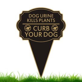 JMXINHANG Double Sided Yard Sign, Dog Urine Kills Plants, Curb Your Pet Lawn Marker, 14”x10” No Peeing & No Pooping Yard Stake with Integrated Mount for Outdoor Use (Dog Urine Kills Plants)