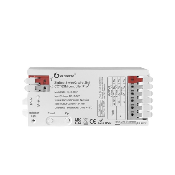 GLEDOPTO ZigBee 3.0 Pro+ 2-in-1 CCT Dimmer LED Strip Controller Strip Controller DC12-24V Max12A Hu*e Alexa Homey Tuya Smart Life App Control
