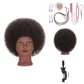100% Real Hair Mannequin Head Training Head Manikin Cosmetology Doll Head for Hairdresser Practice Braiding Hair Styling with Clamp stand (18inch-2)