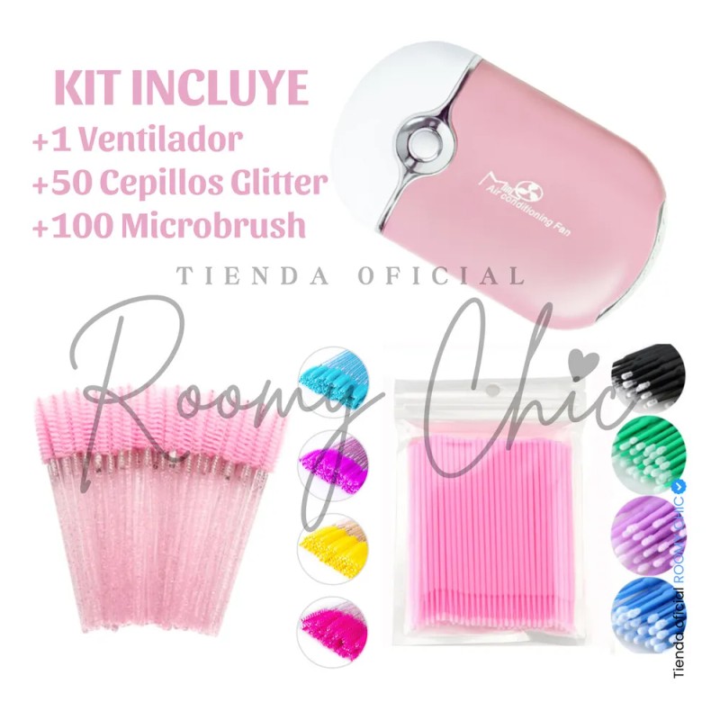 Ventilador+50 Cepillos+100 Microbrush Extensiones Pestañas