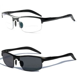 Aluminum Magnesium Multifocal Lens Reading Glasses Men Presbyopia Hyperopia Bifocal Glasses Sun Photochromic Sunglasses NX (Black, 1.0)
