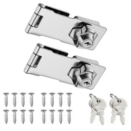 2PCS SUS304 Hasp Lock Padlock Gate Latch Door Bolt Lock Drawer Cupboard Locks Twist Knob Keyed Locking for Cabinet Furniture Mailbox Closet Stainless Steel Brushed 3 INCH