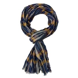 Rotfuchs Cotton Scarf Lightweight Women's Scarf Men's Scarf Crinkled Look Checked Pattern in Yellow Blue Red Made in Germany, Yellow Blue Red